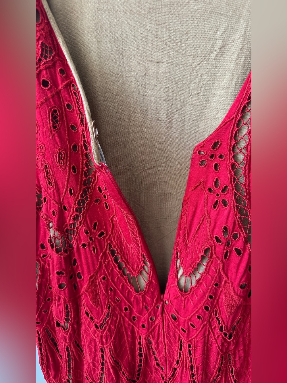 Free People Red Crochet Tie-Shoulder Tank - Picture 7 of 12